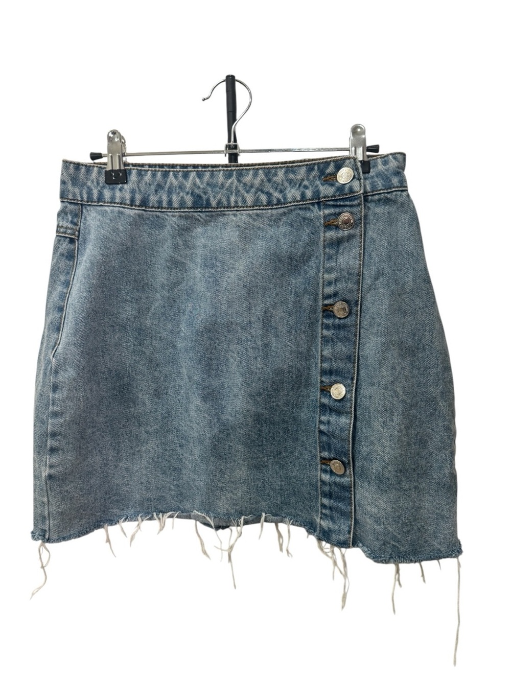 Forever 21 light denim wrap mini skirt features an asymmetrical button front M